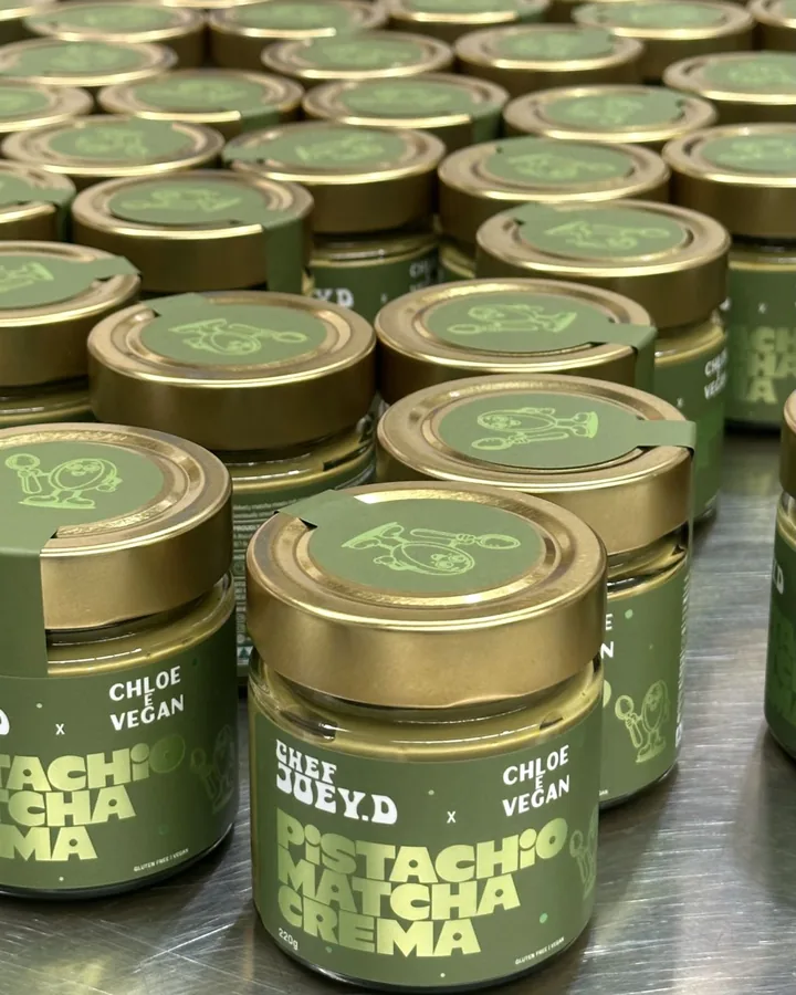 Pistachio Crema branding and packaging design, Chloe E Vegan x Chef Joey D