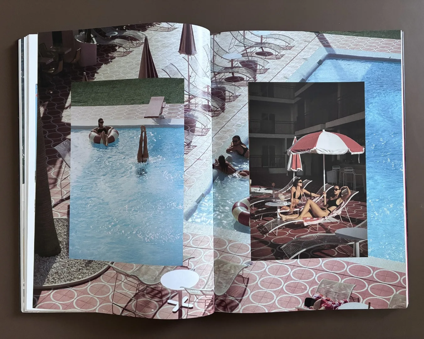Poolside photography spread inside Troy Freyee's book