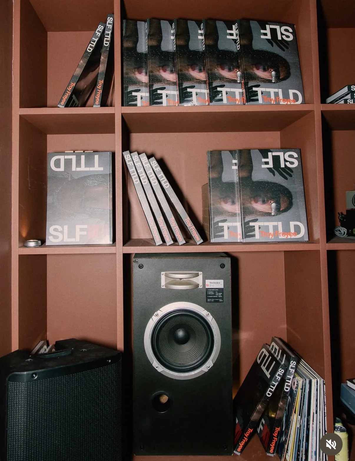 Copies of Troy Freyee's book styled on a shelf