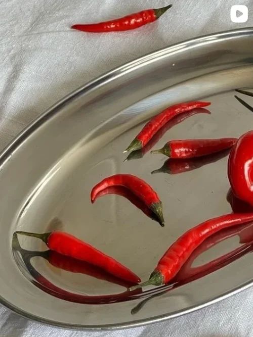 Made By Muse Instagram - Red chillies on a stainless steel tray