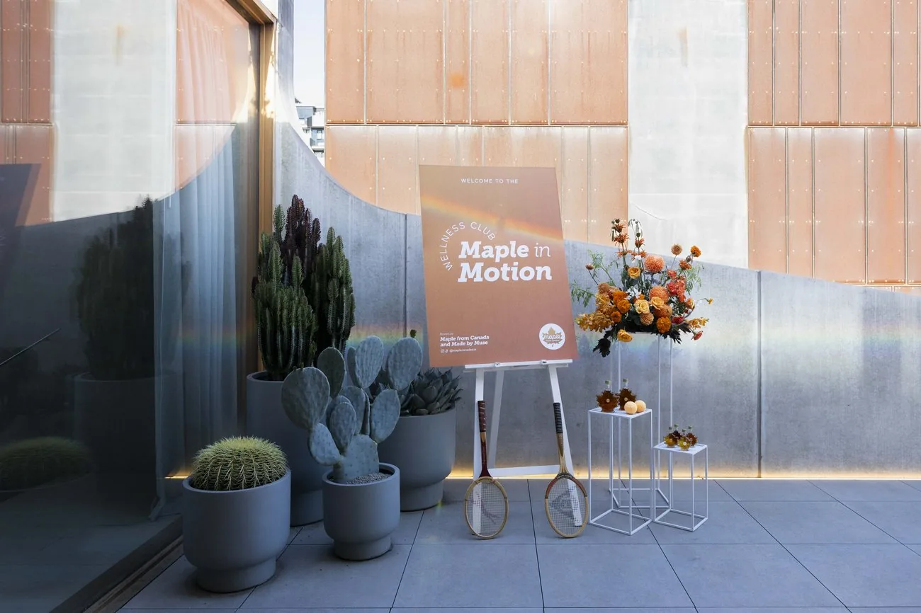 Welcome signage for the Maple in Motion Wellness Club activation